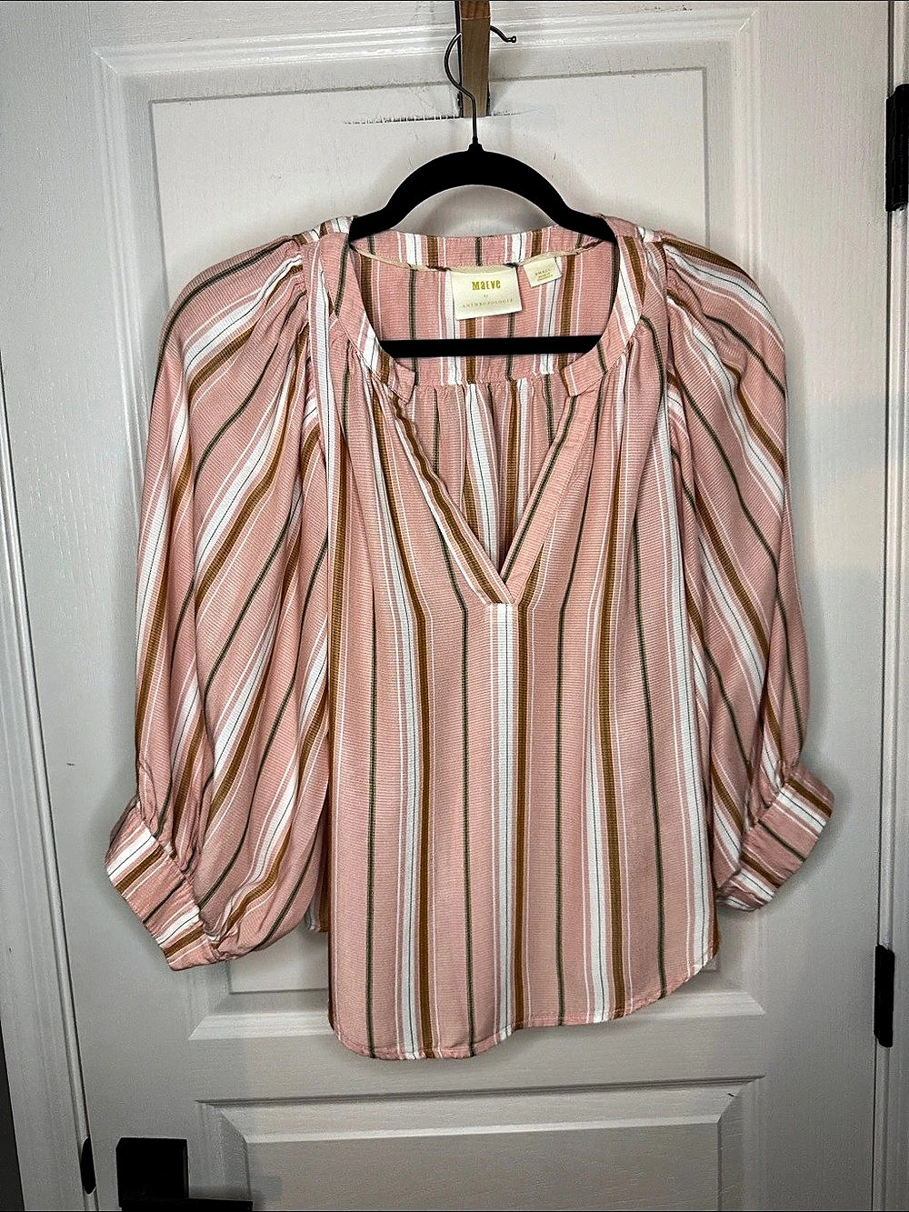 Maeve by Anthropologie Striped Blouse in Peach & White Small Like New